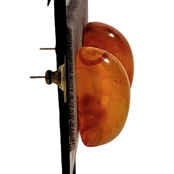 Vintage Jewelry Primavera Faux Tortoise Shell Amber Tone Half Moon Stud Earrings - Picture 3 of 5